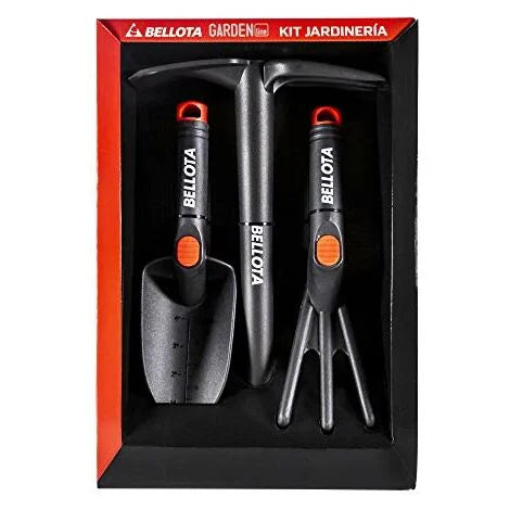 Set giardinaggio Bellota, trapiantatore, rastrello coiltivatore, zappetta doppia.